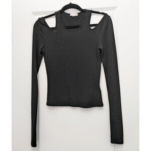 Silence and Noise Long Sleeve Cold Shoulder Sweater Top - Y2K, Gothic, Casual